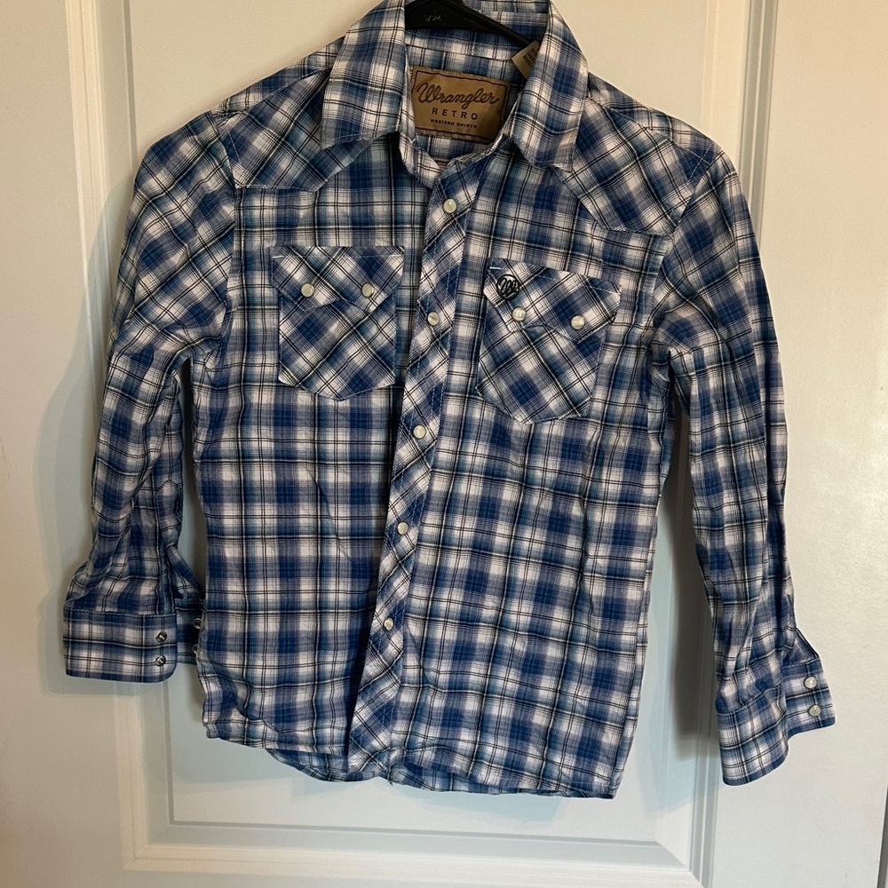 Wrangler Retro Blue & White Plaid Western Shirt
